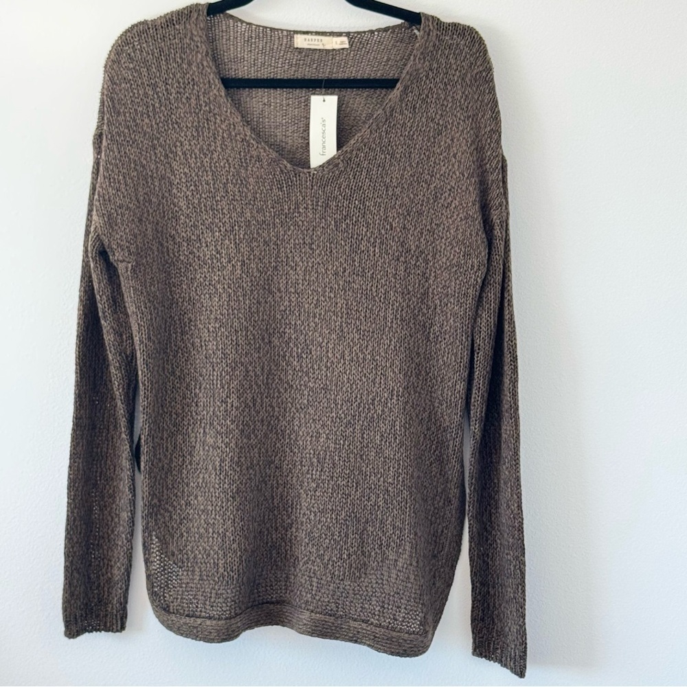 Francesca’s Harper Heritage Brown Knit Sweater Women’s Large NWT w/Elbow Patch